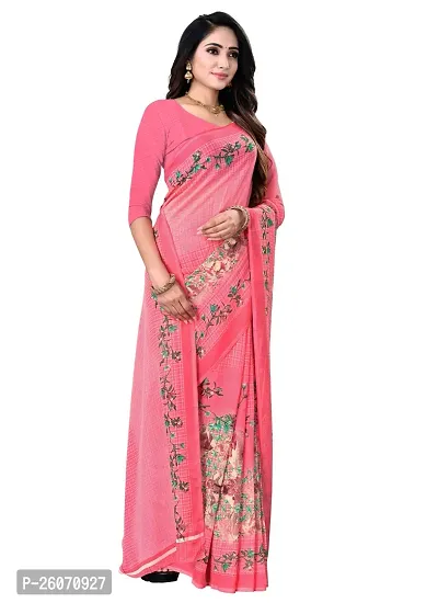 Elegant Peach Georgette Printed Saree with Blouse piece