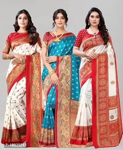 Stylish Art Silk Multicolor Saree with Blouse piece Combo Of 3