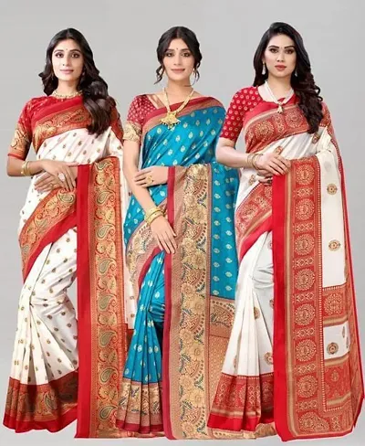 Stylish Art Silk Saree with Blouse piece Combo Of 3