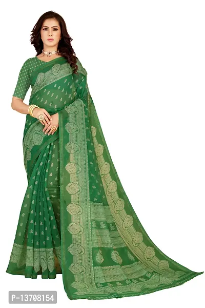 Women Fancy Chanderi Printed Saree with Blouse piece-thumb0