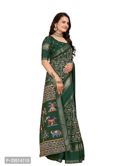 Beautiful Green Dola Silk Foil Print Women Saree with Blouse piece-thumb3