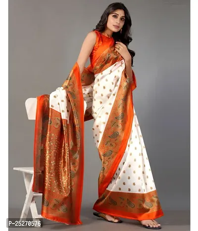 Elegant Orange Art Silk Printed Saree with Blouse piece-thumb0