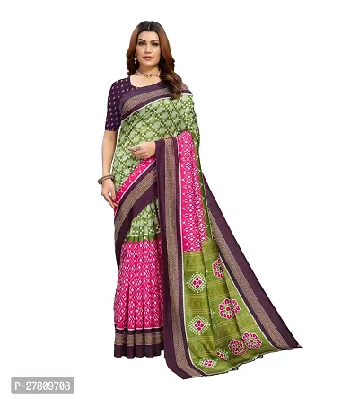 Beautiful Multicoloured Art Silk Printed Saree With Blouse Piece For Women