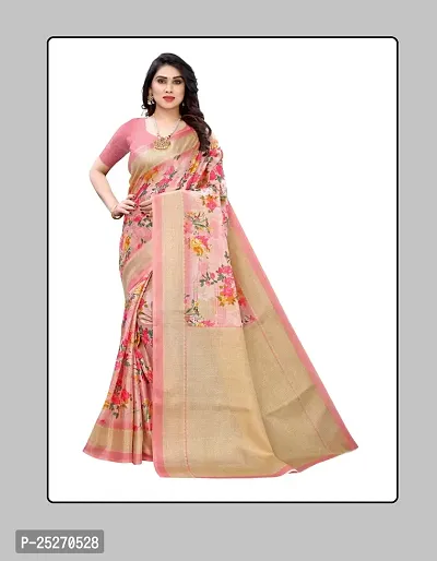 Elegant Peach Art Silk Printed Saree with Blouse piece-thumb0