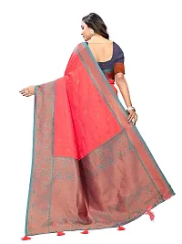 Beautiful Peach Jaqcard  Woven Design Saree With Blouse Piece For Women-thumb1