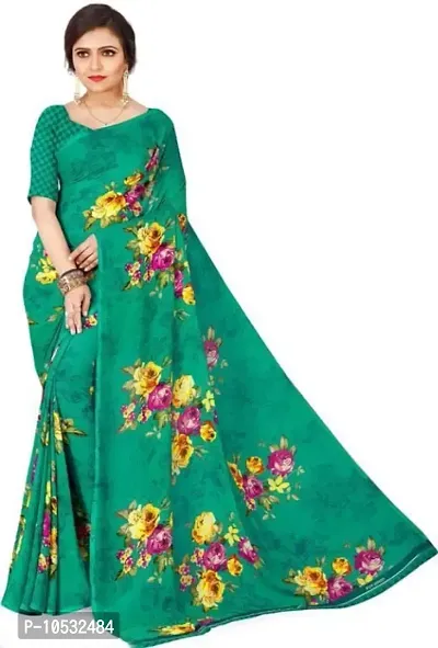 Women Fancy Floral Printed Georgette Saree-thumb0