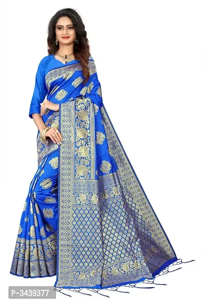 Women's Blue Art Silk Sarees With Blouse Piece