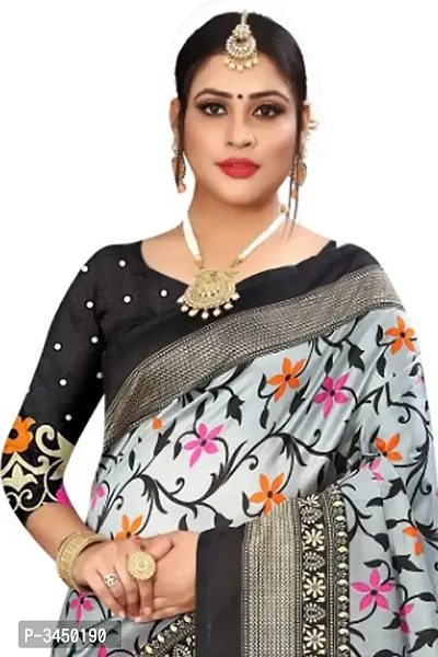 Women's Grey Art Silk Saree with Blouse piece-thumb3