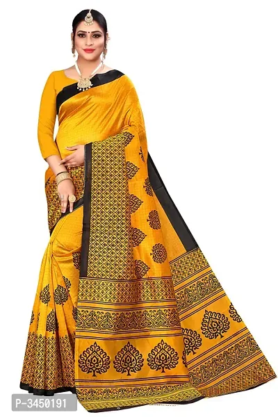 Women's Yellow Art Silk Saree with Blouse piece