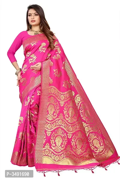 Stylish Banarsi Silk Jacquard Design Pink Women's Saree