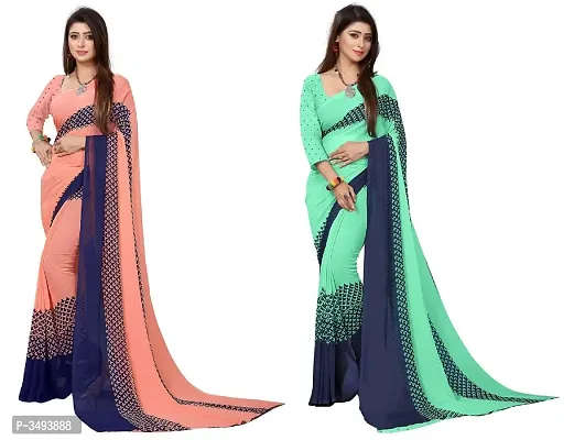 Stylish Multicolored Printed Georgette Saree with Blouse Piece - Pack Of 2