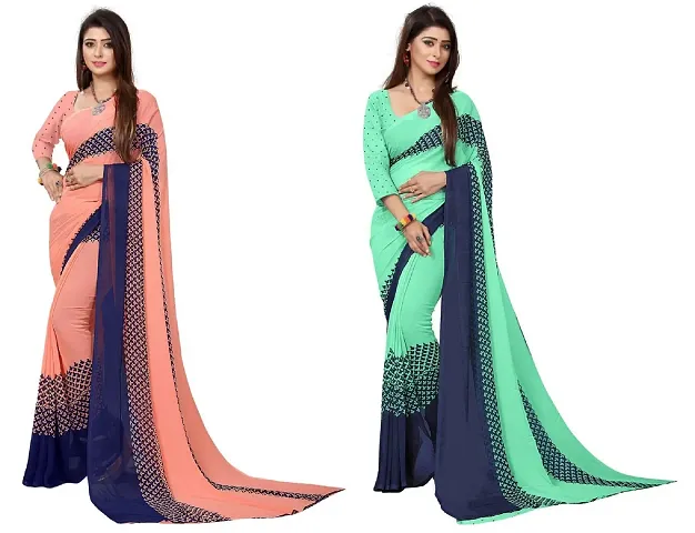 Buy One Get One Printed Georgette Sarees Combo With Blouse Piece
