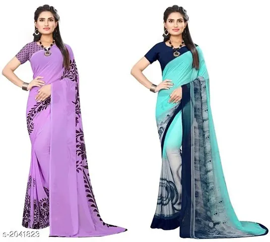 Buy One Get One Printed Georgette Sarees Combo With Blouse Piece