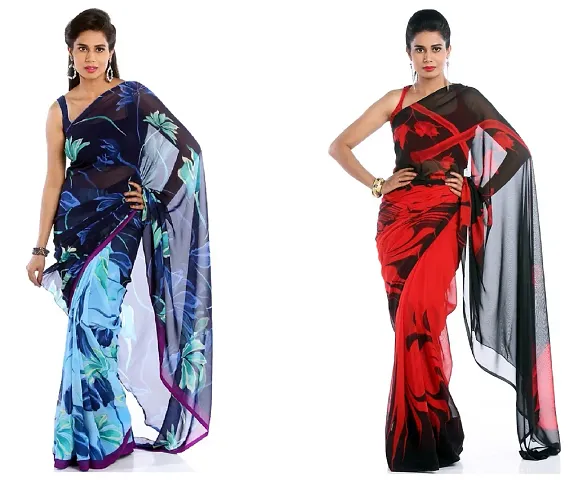 Alluring Georgette Daily Wear Women Saree With Blouse Piece- Pack Of 2