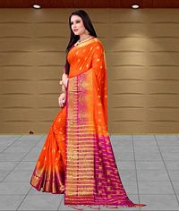 Stylish Art Silk Orange Jacquard Saree with Blouse piece For Women-thumb1