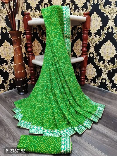Green Georgette Printed Saree with Blouse piece