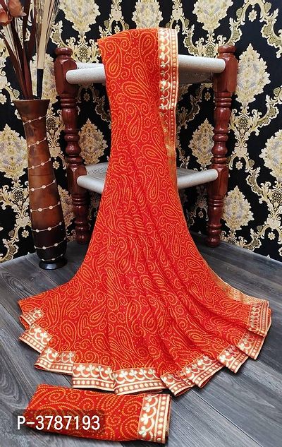 Stylish Orange Georgette Printed Saree with Blouse piece-thumb0