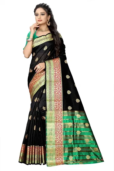 Banarasi Silk Black Jacquard Design Sarees With Blouse Piece