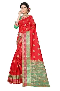 Printed Banarasi Silk Red Jacquard Design Saree With Blouse Piece-thumb1