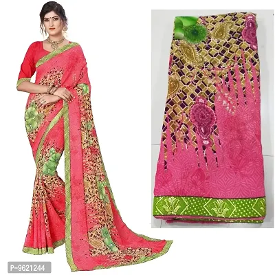 Fancy Georgette Saree with Blouse Piece for Women-thumb0