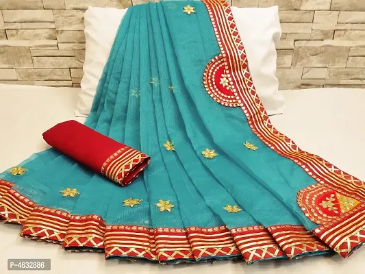 Women's Beautiful Blue Printed Cotton Saree with Blouse piece-thumb0