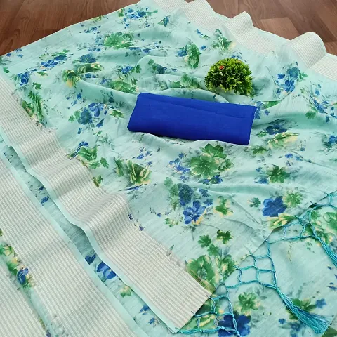 Beautiful Printed Linen Saree with Blouse piece