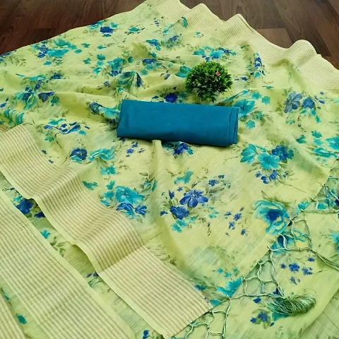 Beautiful Printed Linen Saree with Blouse piece