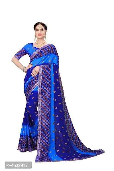 Women's Beautiful Blue Printed Georgette Saree with Blouse piece-thumb0