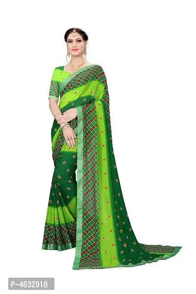 Women's Beautiful Green Printed Georgette Saree with Blouse piece