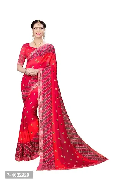 Women's Beautiful Pink Printed Georgette Saree with Blouse piece