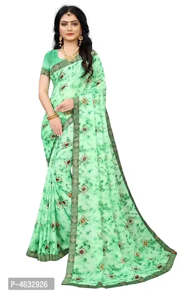 Womens Beautiful Green Printed Georgette Saree with Blouse piece-thumb0