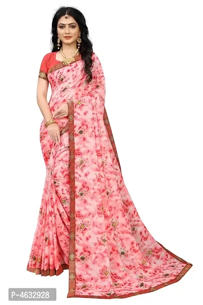 Pink Georgette Printed Sarees For Women