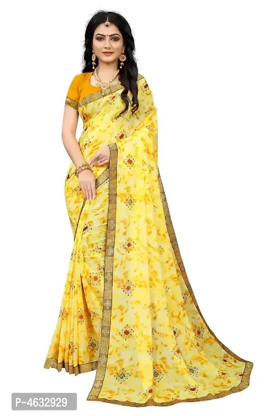 Women's Beautiful Yellow Printed Georgette Saree with Blouse piece
