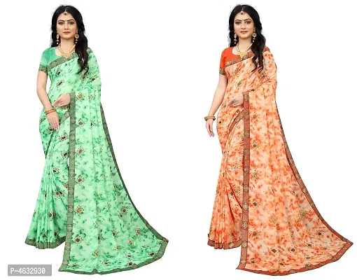 Women's Beautiful Multicoloured Printed Georgette Saree with Blouse piece (Pack of 2)