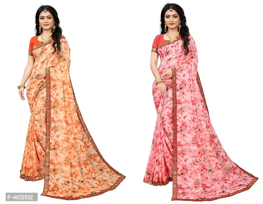 Women's Beautiful Multicoloured Printed Georgette Saree with Blouse piece (Pack of 2)