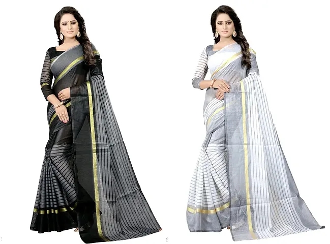 Stylish Polycotton Saree For Women Pack Of 2