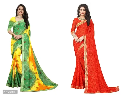 Womens Beautiful Multicoloured Printed Georgette Saree with Blouse piece (Pack of 2)-thumb0