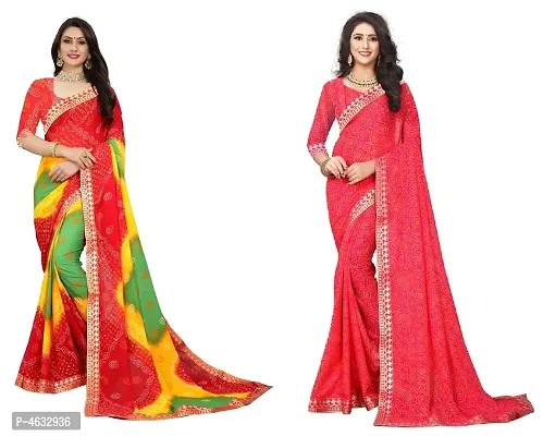 Womens Beautiful Multicoloured Printed Georgette Saree with Blouse piece (Pack of 2)