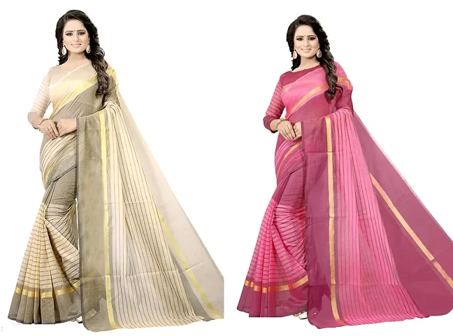 Stylish Polycotton Saree without Blouse piece For Women Pack Of 2