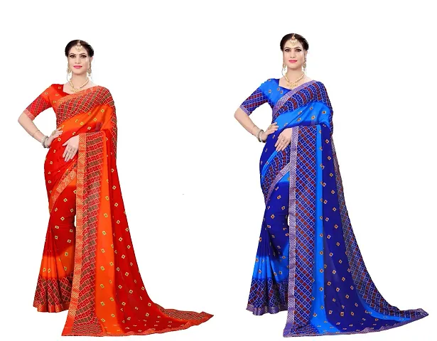 Stunning Georgette Bandhani Women Saree with Blouse piece- Pack Of 2