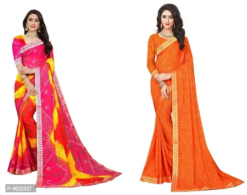 Womens Beautiful Multicoloured Printed Georgette Saree with Blouse piece (Pack of 2)