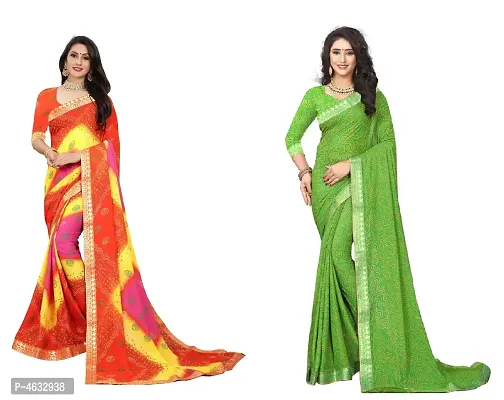 Women's Beautiful Multicoloured Printed Georgette Saree with Blouse piece (Pack of 2)