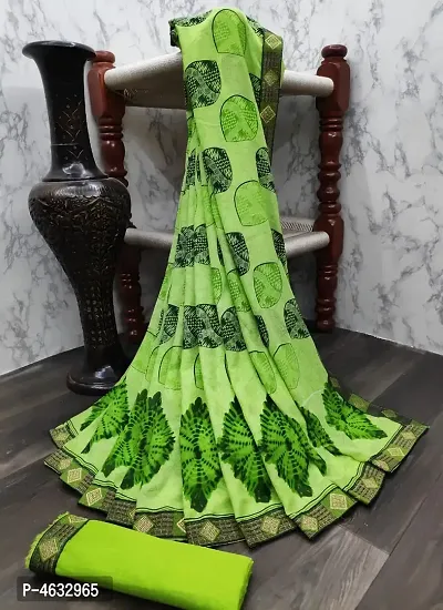 Women's Beautiful Green Printed Georgette Saree with Blouse piece