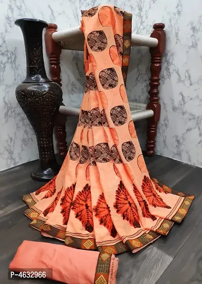 Womens Beautiful Orange Printed Georgette Saree with Blouse piece-thumb1