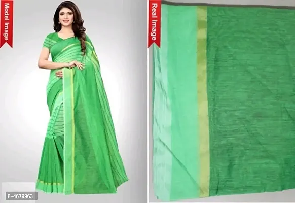 Green Chanderi Cotton Woven Design Saree with Blouse piece-thumb0