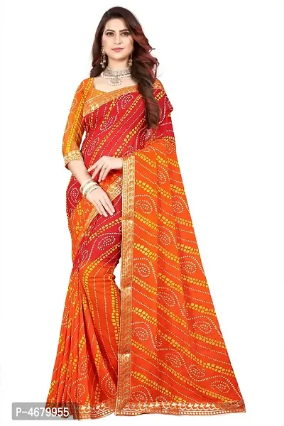 Orange Embellished Poly Georgette Saree with Blouse piece-thumb0