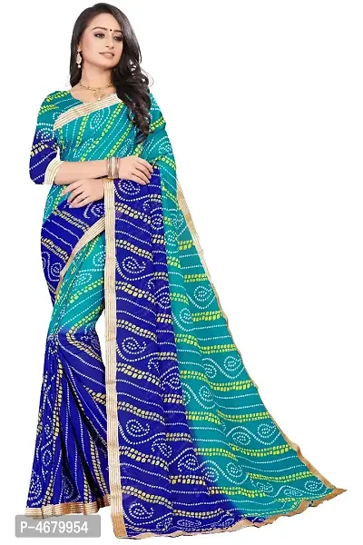 Blue Embellished Poly Georgette Saree with Blouse piece