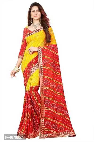 Red Embellished Poly Georgette Saree with Blouse piece