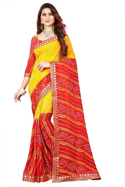 Elegant Embellished Poly Georgette Bandhani Print Sarees