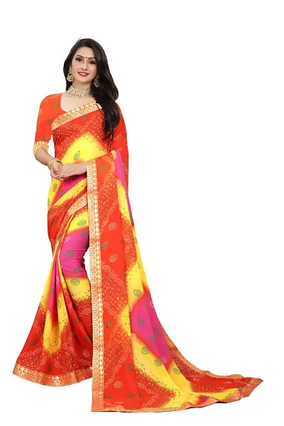 Trendy Embellished Poly Georgette Bandhani Sarees with Blouse Piece